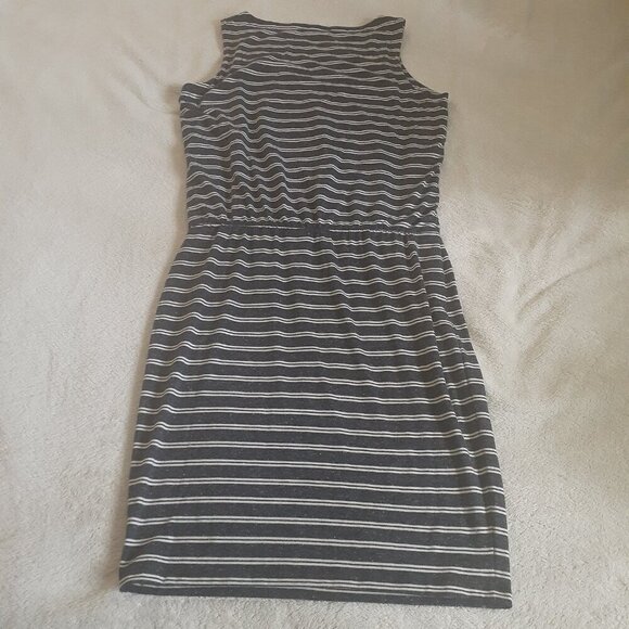 Athleta Women's Size XS Navy White Stripe Vida Sleeveless Linen Blend Dress - Picture 7 of 10